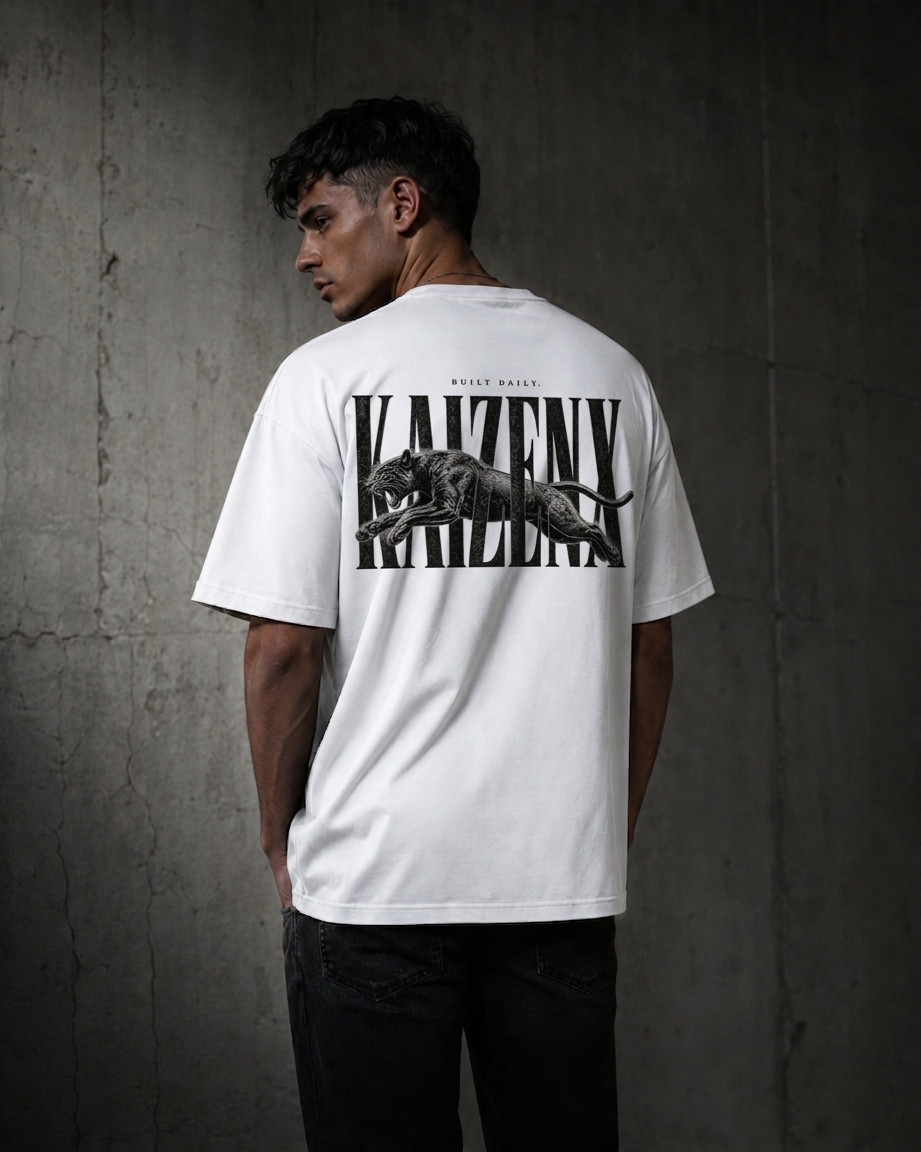 KAIZENX — Panther Typography Oversized Tee